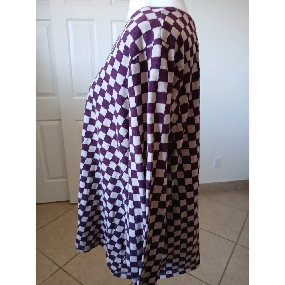 SONOMA Women Burgundy Plaid Long V-neck Sleeve‎ The Everyday Tee Shirt Top 2X